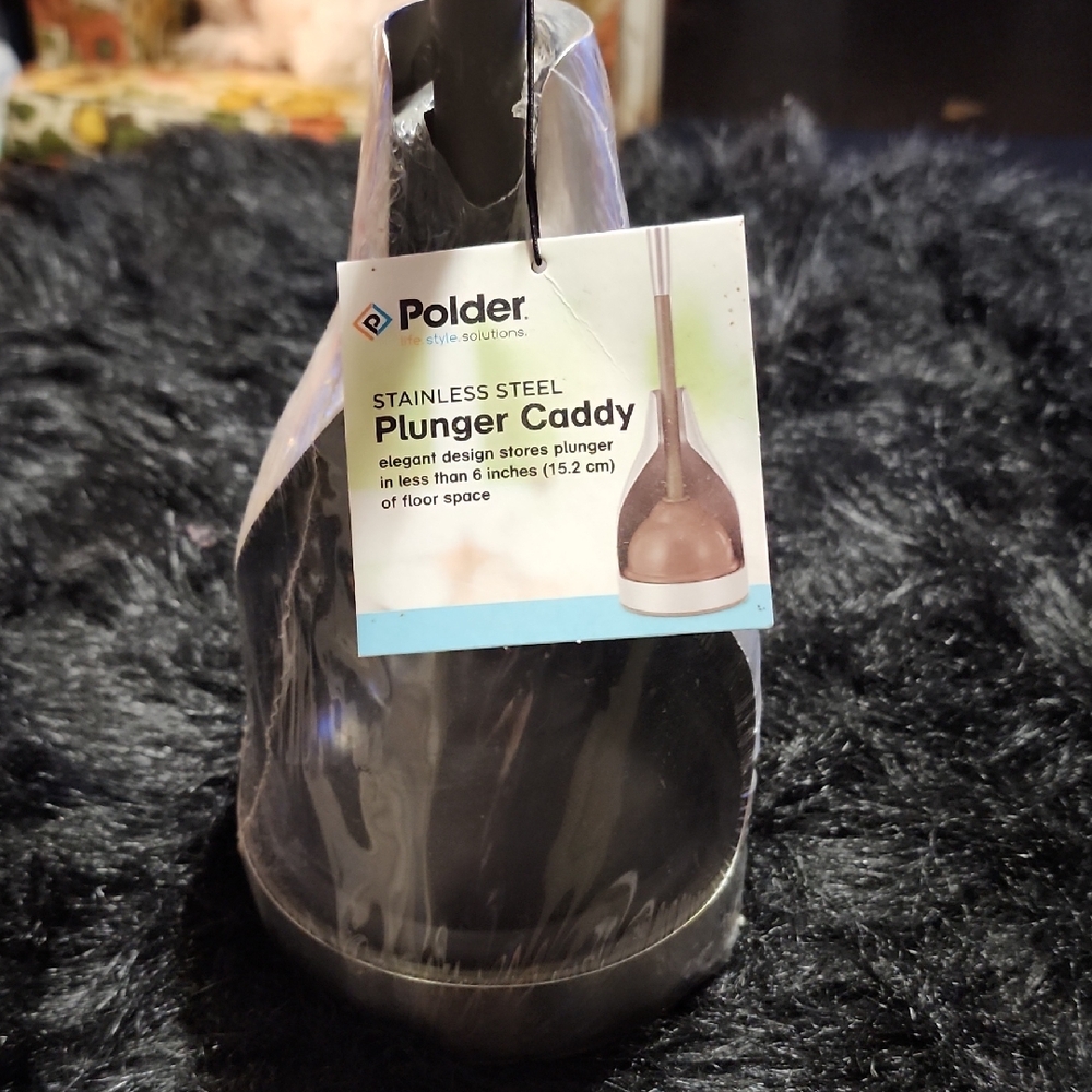 Polder Silver Plunger Caddy. New In Plastic With Tags. Stainless Steel.